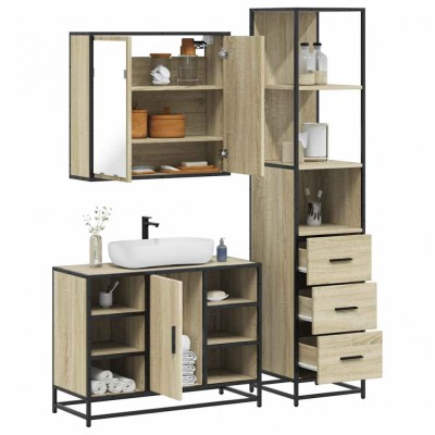 vidaXL Set mobilier de baie, 3 piese, stejar sonoma, lemn prelucrat 3301151 foto