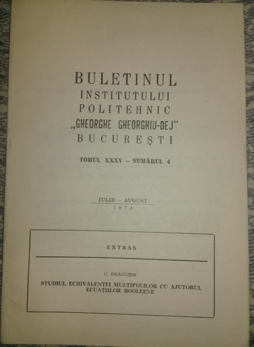 brosura Studiul echivalentei multipolilor cu ajutorul ecuatiilor booleene,1973
