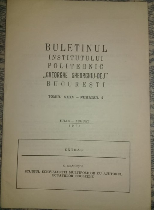 brosura Studiul echivalentei multipolilor cu ajutorul ecuatiilor booleene,1973