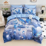 Cumpara ieftin Lenjerie de pat cu elastic,pat dublu,bumbac finet,6 piese, imprimeu 5D imprimeu fluturi albastri-A1223