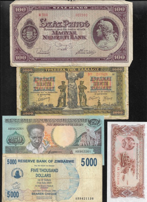 Set 5 bancnote de prin lume adunate (cele din imagini) #336