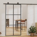vidaXL Ușă Glisantă 102x205 cm, Sticlă ESG Transparentă cu Imprimeu Negru, Cadru Aluminiu, Feronerie Oțel Silentioasă &amp; Șină 183cm
