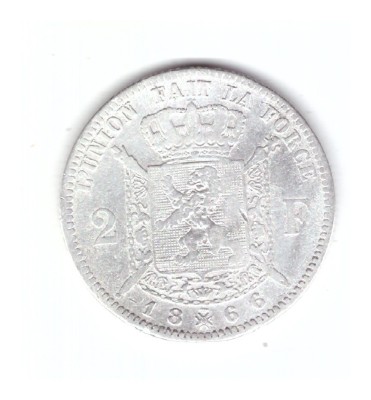 Moneda Belgia 2 francs/franci 1866, uzata foto