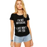 Tricou dama negru - I&#039;m not antisocial - L