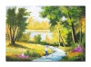 Tablou peisaj din natura pictat manual, La parau, 70x50cm ulei pe panza, Constantin Feraru