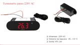 Termometru Digital Panou 220V, -40~110&deg;C, Senzor PT11, Sonda NTC 2m, Frigider, Incubator, Cazan