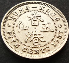 Moneda exotica istorica 5 CENTI - HONG KONG, anul 1937 *cod 4399 = A.UNC