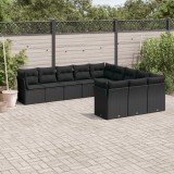 vidaXL Set canapele de grădină cu perne, 11 piese, negru, poliratan