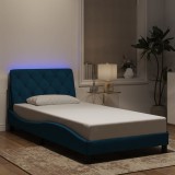 VidaXL Cadru de pat cu lumini LED, albastru, 100x200 cm, catifea