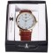 Ceas de dama cu display analog, cadran alb, curea maro