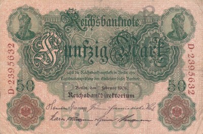 GERMANIA 50 marci 1908 VF!!! foto