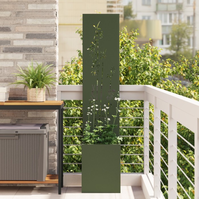 vidaXL Ghiveci de Grădină cu Panou Decorativ Olivengr&oslash;nn 32 x 140 cm