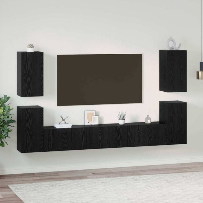 Set comodă TV Pe perete 7 pcs Stejar negru Lemn compozit