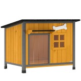 PawHut Cușcă pentru c&acirc;ini de exterior din lemn și oțel rezistent la mușcături, cu acoperiș rabatabil și perdea pentru ușă, galben | Aosom Romania