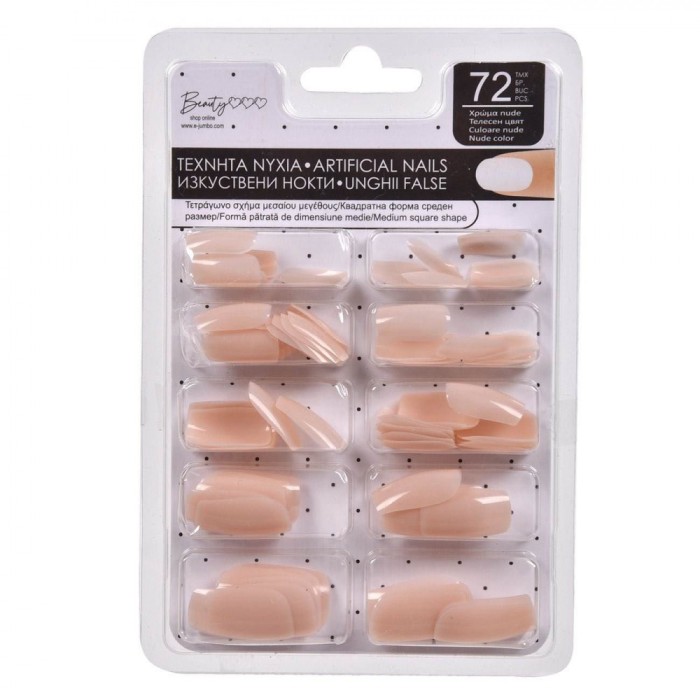 Unghii Artificiale Set 72 Bucăți, Natural, Formă Pătrată, Mărime Medie