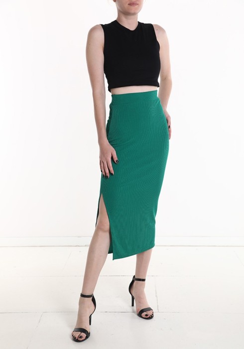 Fusta verde cu elastic si crepeu