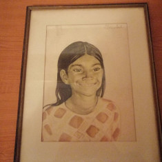 Tablou reproducere pictura Nils Dardel Suedia fetita indian Mexic rama sticla