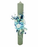 Lumanare pentru cununie botez, 42 cm, cu flori criogenate si plante uscate (personalizabila cromatic si cu text)