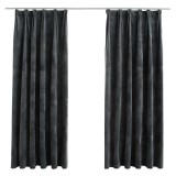 Cumpara ieftin Draperii opace, 2 buc., antracit, 140x175 cm, catifea, carlige