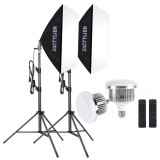 Cumpara ieftin Set iluminare profesional cu 2 trepiede 200 cm, 2 softbox dreptunghiulare si 2 becuri LED 105W, telecomanda, filet 1 4