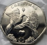 50 pence 2025 Isle of Man/ Insula Man, 12 Days of Christmas - Two turtle doves, km#1889, unc-Aunc