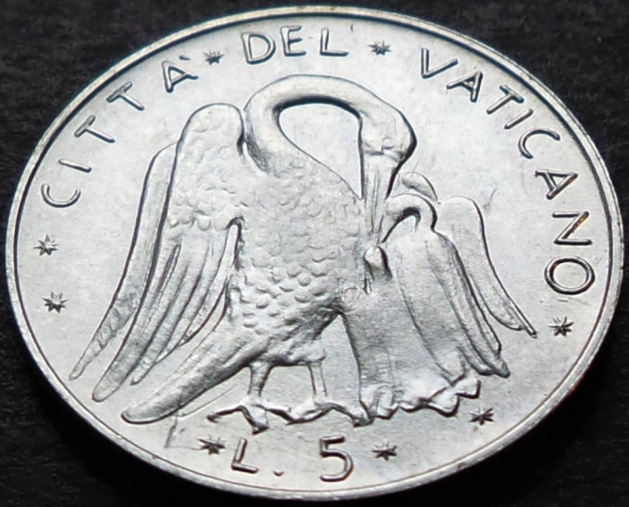 Moneda 5 LIRE - VATICAN, anul 1977 * cod 4751 = Papa Ioan Paul II-lea