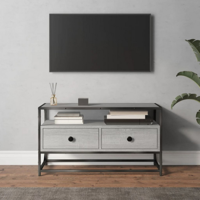 Comoda TV, gri sonoma, 80x35x45 cm, lemn prelucrat GartenMobel Dekor