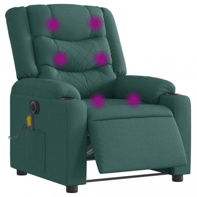 vidaXL Fotoliu electric de masaj rabatabil, verde &amp;icirc;nchis, textil foto