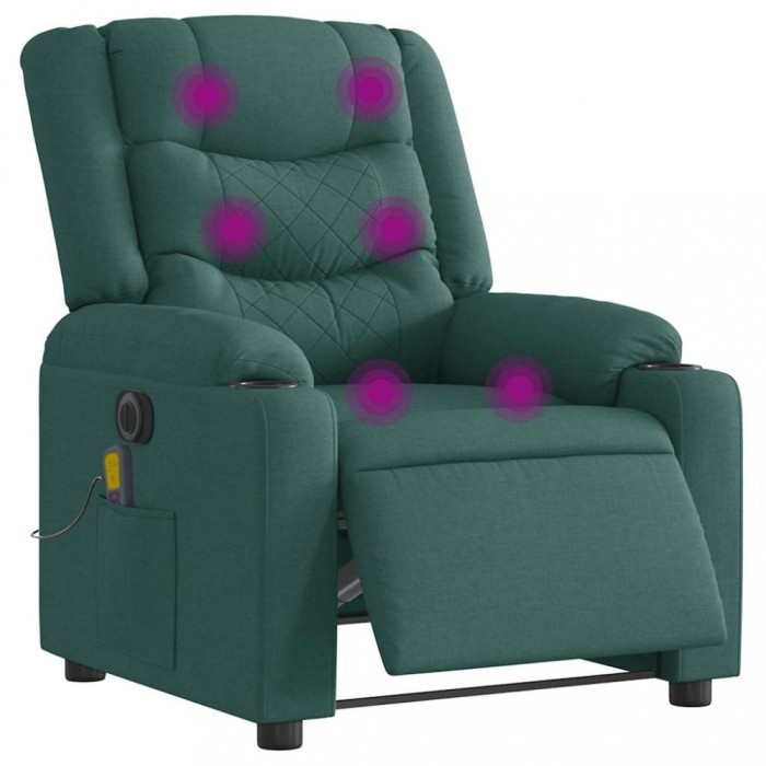 vidaXL Fotoliu electric de masaj rabatabil, verde &icirc;nchis, textil