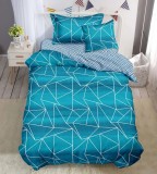 Cumpara ieftin Lenjerie Pat Bumbac 4 Piese cu Elastic Albastru 140x200 cm (Single) - Carina XC104