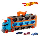 Camion Pista Hot Wheels Mattel, Lansator Dublu, Capacitate 20 Mașinuțe, Multicolor, Set 3 Bucăți Mașinuțe, Pentru Băieți 4+ Ani