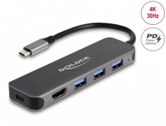 Docking station USB 3.2 Gen1 type C la HDMI 4K30Hz / 3 x USB-A / PD 85W, Delock 64171