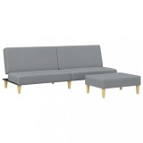 Canapea extensibila cu taburet, 2 locuri, gri deschis, textil