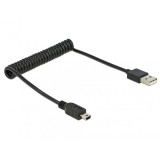 Cablu USB 2.0 A la mini USB B T-T spiralat, Delock 83164
