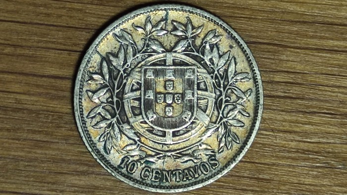 Portugalia - moneda de argint 835 an unic- 10 centavos 1915 - absolut superba !