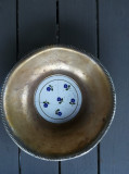 Castron alama cu fund de ceramica / majolica / faianta pictata, gura 24 cm h 6