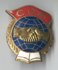 Insigna veche CGM Confederatia Generala a Muncii RPR 1950 - Superba email foto