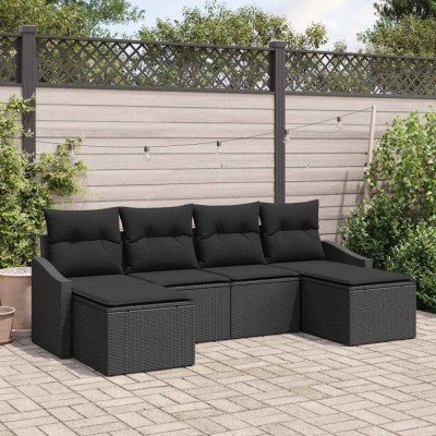 vidaXL Set de canapele pentru grădină 6 pcs Negru Rattan poli 3346833 foto