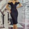 Z522RR-44 Rochie midi de seara, cu umerii goi si decolteu in V