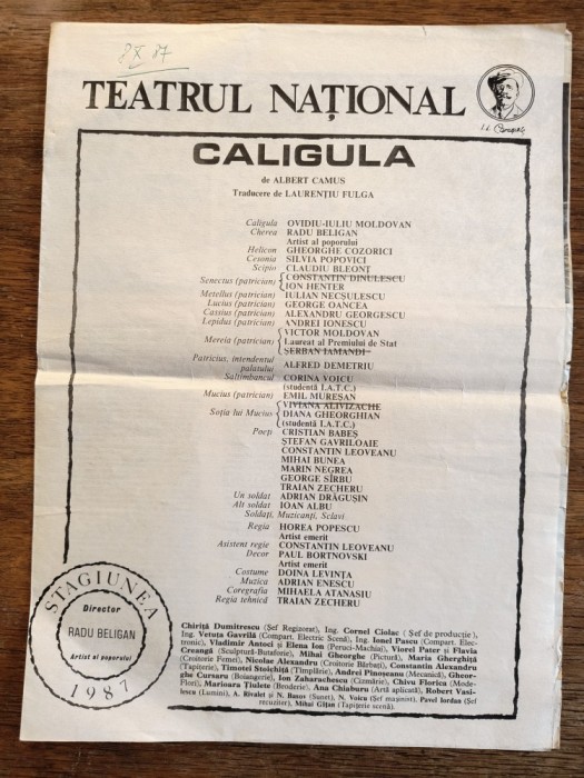 Pliant, program Teatrul National - Caligula / CD1P