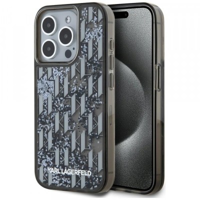 Husa pentru Apple iPhone 15 Pro Max, Karl Lagerfeld, Liquid Glitter Monogram, Neagra foto