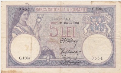 ROMANIA 5 LEI 1920 aVF foto