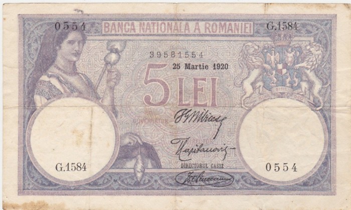 ROMANIA 5 LEI 1920 aVF