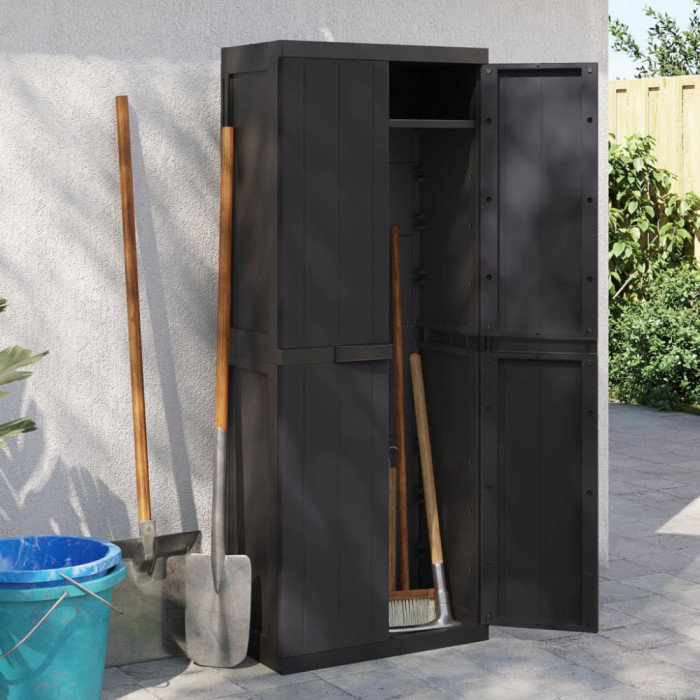 vidaXL Dulap depozitare de exterior, negru, 65x37x165 cm, PP