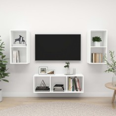 vidaXL Set de dulapuri TV, 3 piese, alb, lemn prelucrat