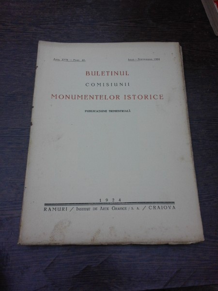 Buletinul Comisiunii Monumentelor istorice, iulie septembrie 1924