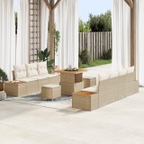 Set Canapea de Grădină vidaXL cu Perne Bej Poli Ratan Acacia, Set de Cină de Grădină vidaXL cu Perne Bej Poli Ratan Acacia