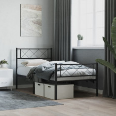 vidaXL Cadru pat metalic cu tăblii de cap/picioare, negru, 100x200 cm