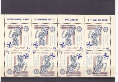 ROMANIA 2008 LP 1798 &amp;quot;Summitul NATO Buc. &amp;quot; ,STRAIF DE 4 tete-beche , MNH foto