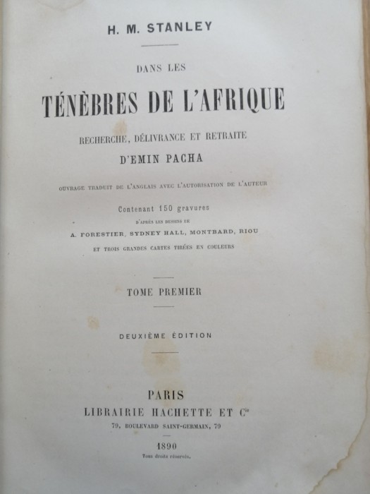 H. M. Stanley - Dans les tenebres de L&#039;Afrique, tome premier - Hachette 1890